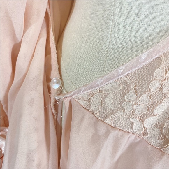 Vintage 70/80s CHERYL KAYE Pink Lace Asymmetrical Cascading Ruffle Wrap Dress - Picture 10 of 11